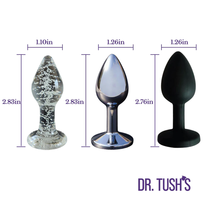3 different anal plugs with size specs