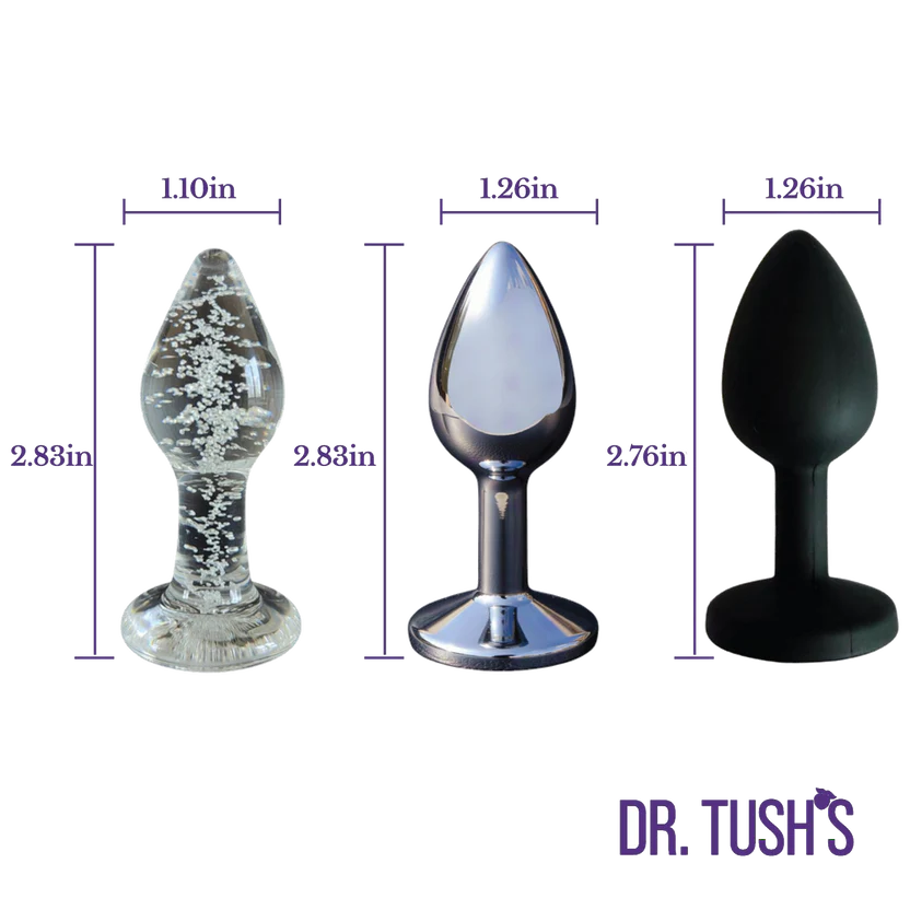3 different anal plugs with size specs