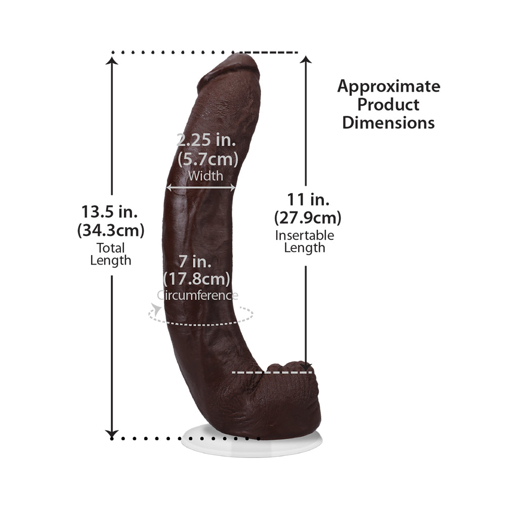 Measurement chart of a brown dildo product with dimensions labeled