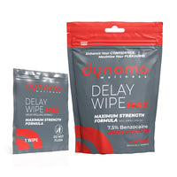 Two packages of Dynamo Wellness Delay Wipe Max on a white background