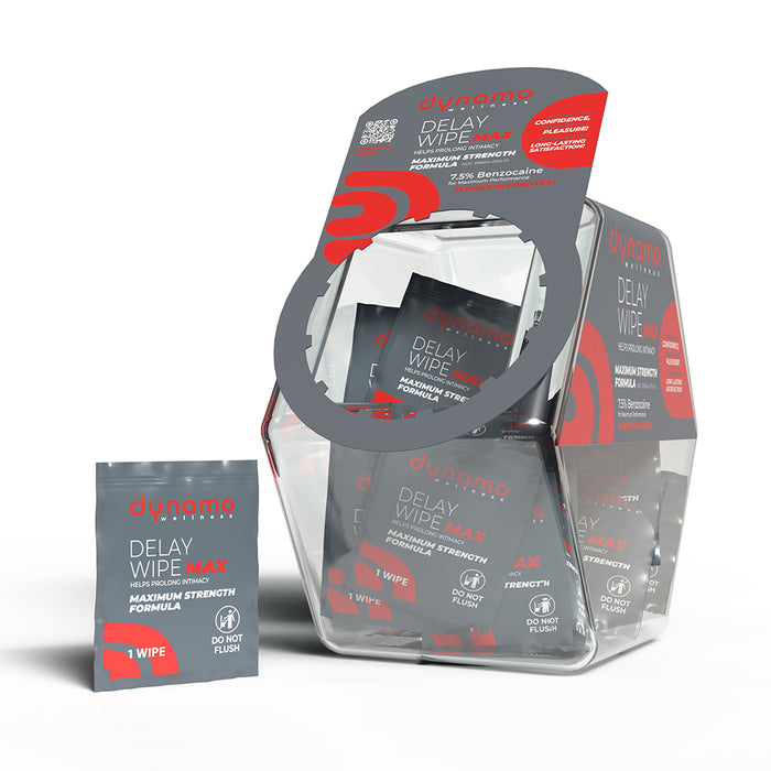 Packaging of Dynamo Delay Wipe Max on a white background