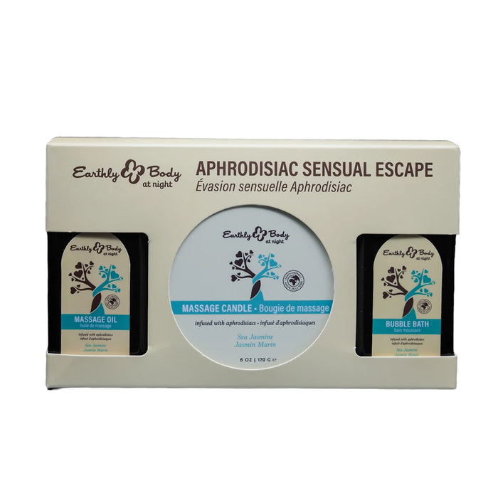 gift set with massage oil, massage candle, and bubble bath in sea jasmine scent