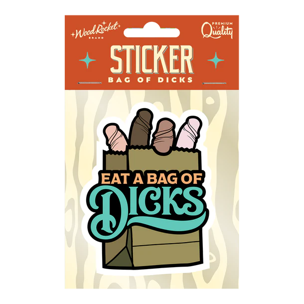 eat a bag of dicks sticker in packaging