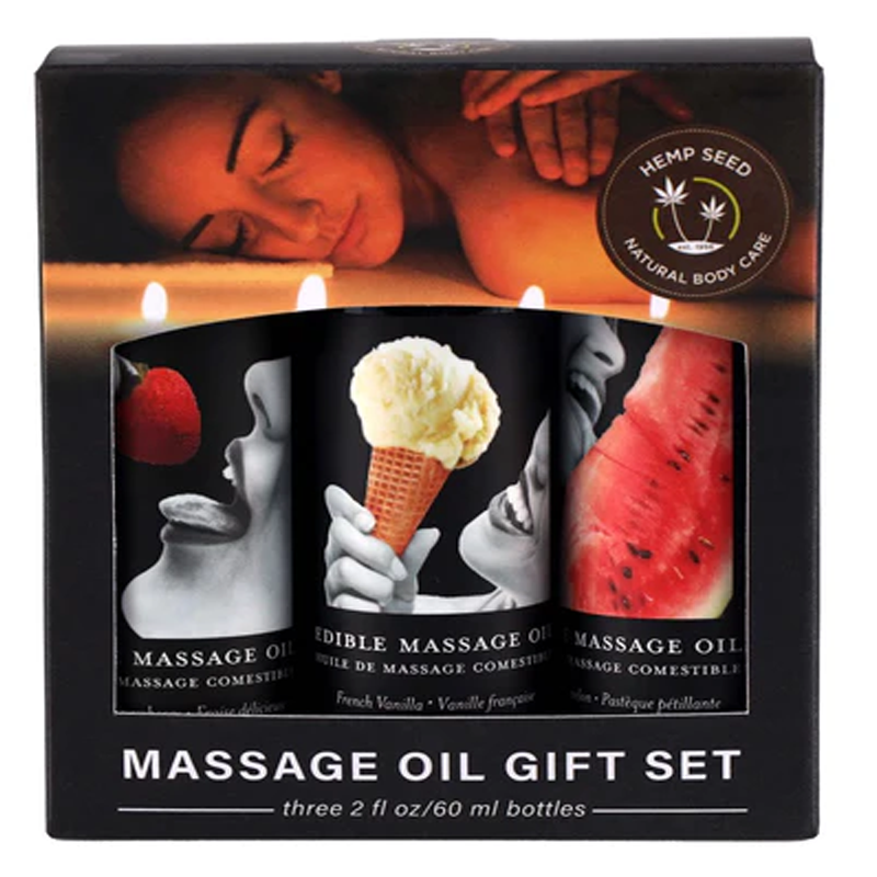 Earthly Body Edible Massage Oil Gift Set Strawberry, Vanilla, Watermelon