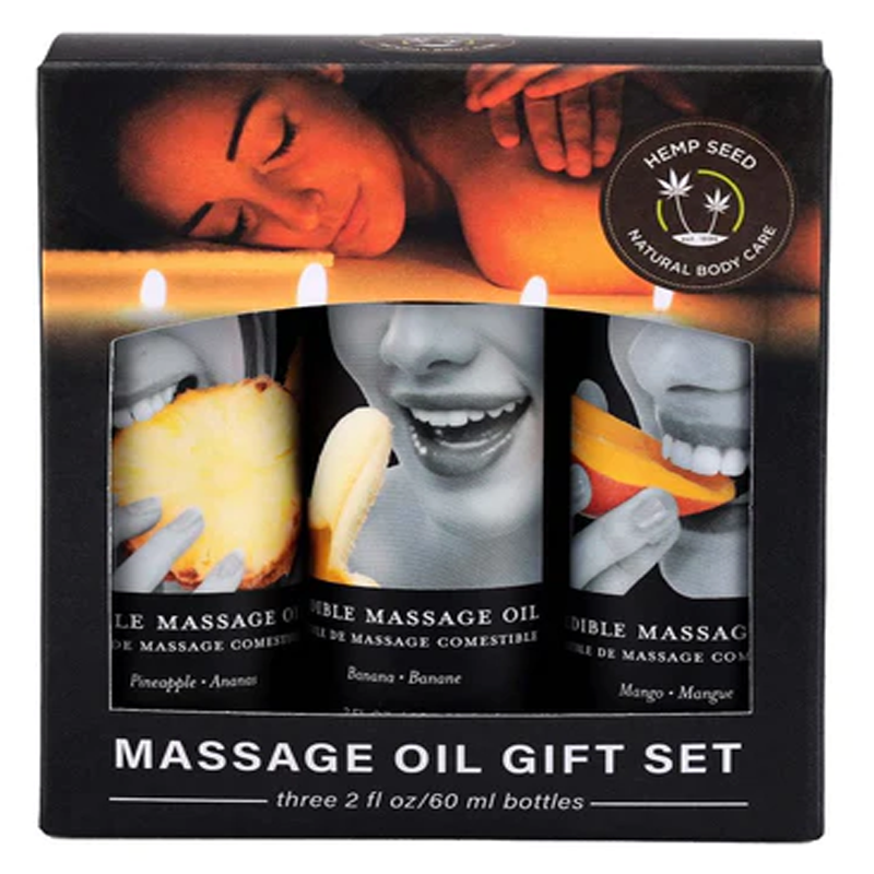Earthly Body Edible Massage Oil Gift Set Banana, Mango, Pineapple