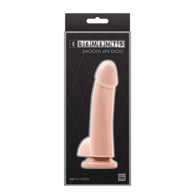 a black display box depicting a smooth beige penis shaped dildo with balls and a suction cup