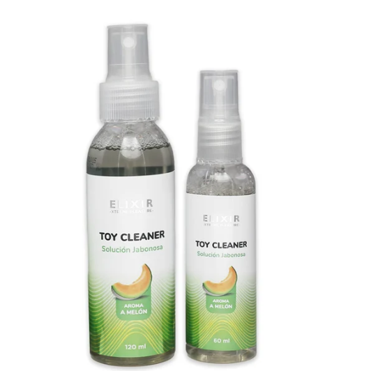 Elixir Melon Scent Toy Cleaner spray bottles in 120 mL and 60 mL sizes.