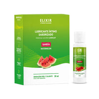 Elixir Watermelon Flavoured Lubricant with cooling and warming sensation, 30 mL bottle and product box.