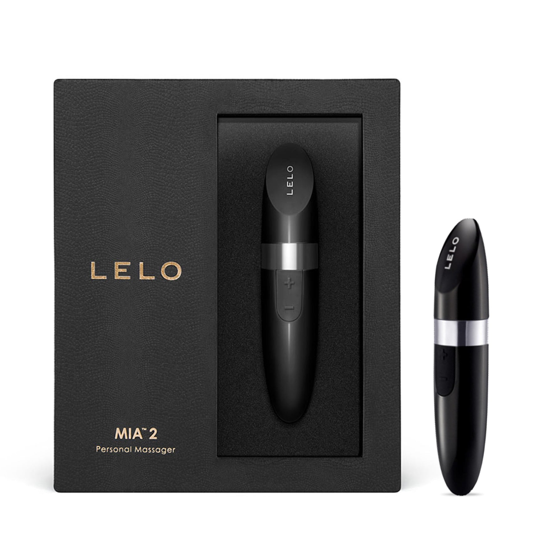 black lelo mia 2 vibrating bullet in product packaging