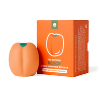 Peach-shaped masturbator and packaging on a white background