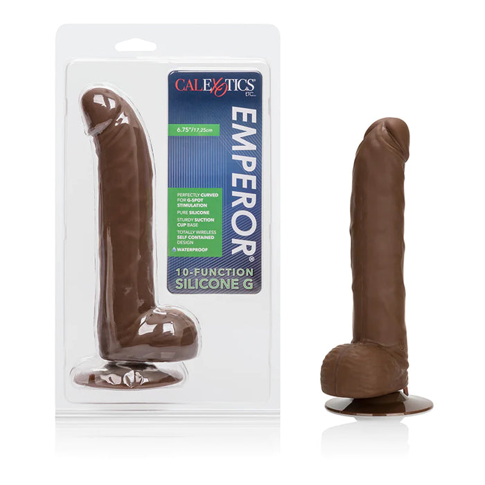 brown dildo with balls, curved head and suction cup base