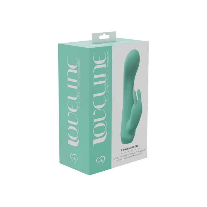 bulb tip vibrator with bunny clitoral stimulator on box cover green
