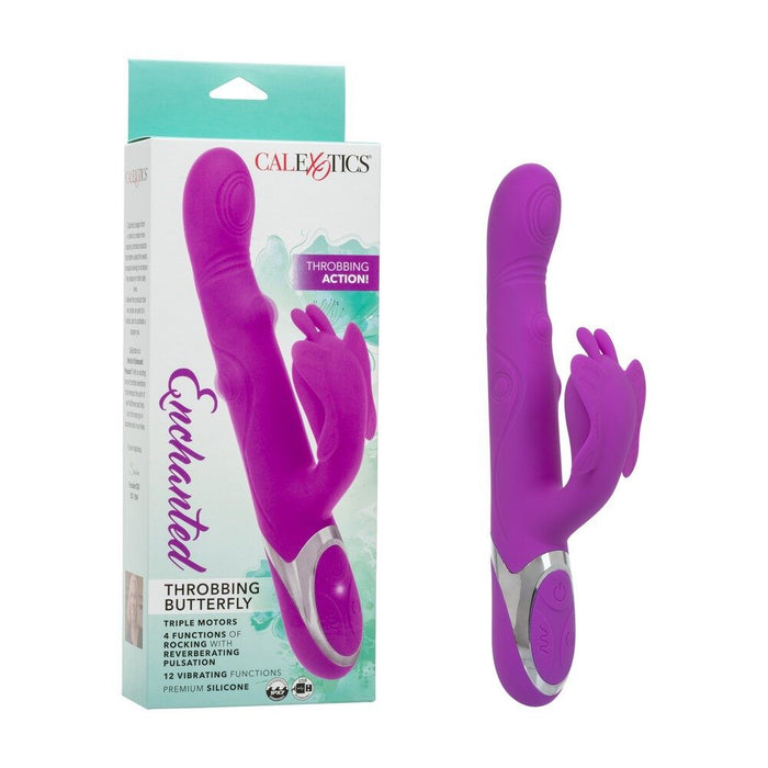Purple butterfly-shaped vibrator with packaging on a white background