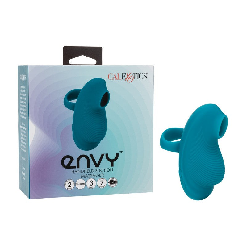 blue finger vibrator with clit suction beside display box