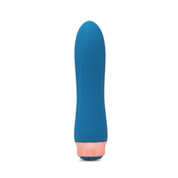Blue and rose gold envy bullet on a white background