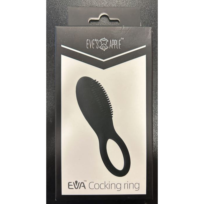 black eves box with black vibrating rechargeable cock ring with clitoral stimulator