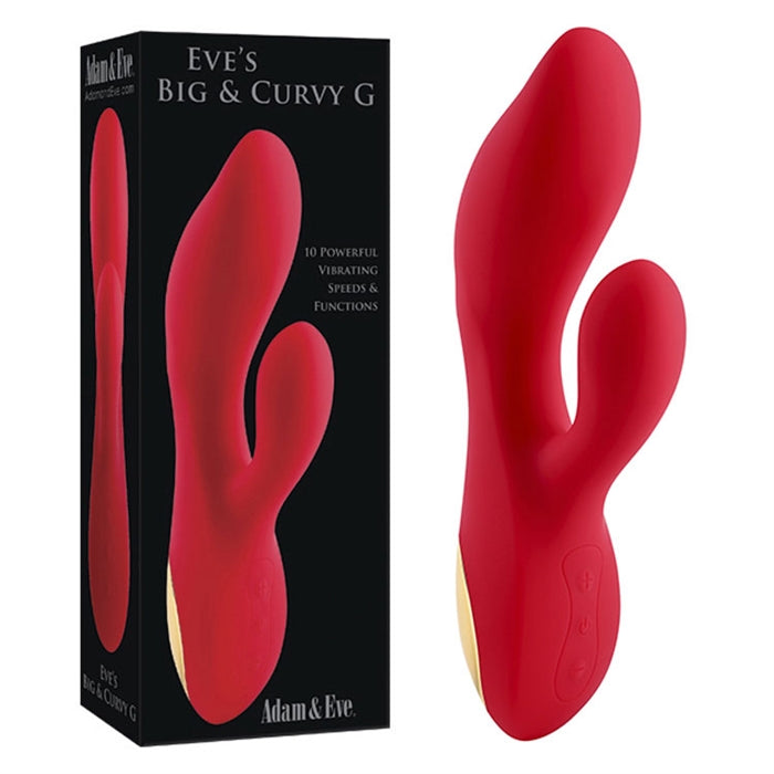 red dildo with curved head and clit stim