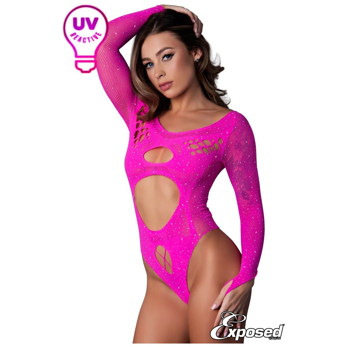 long sleeve teddy with open middle in pink