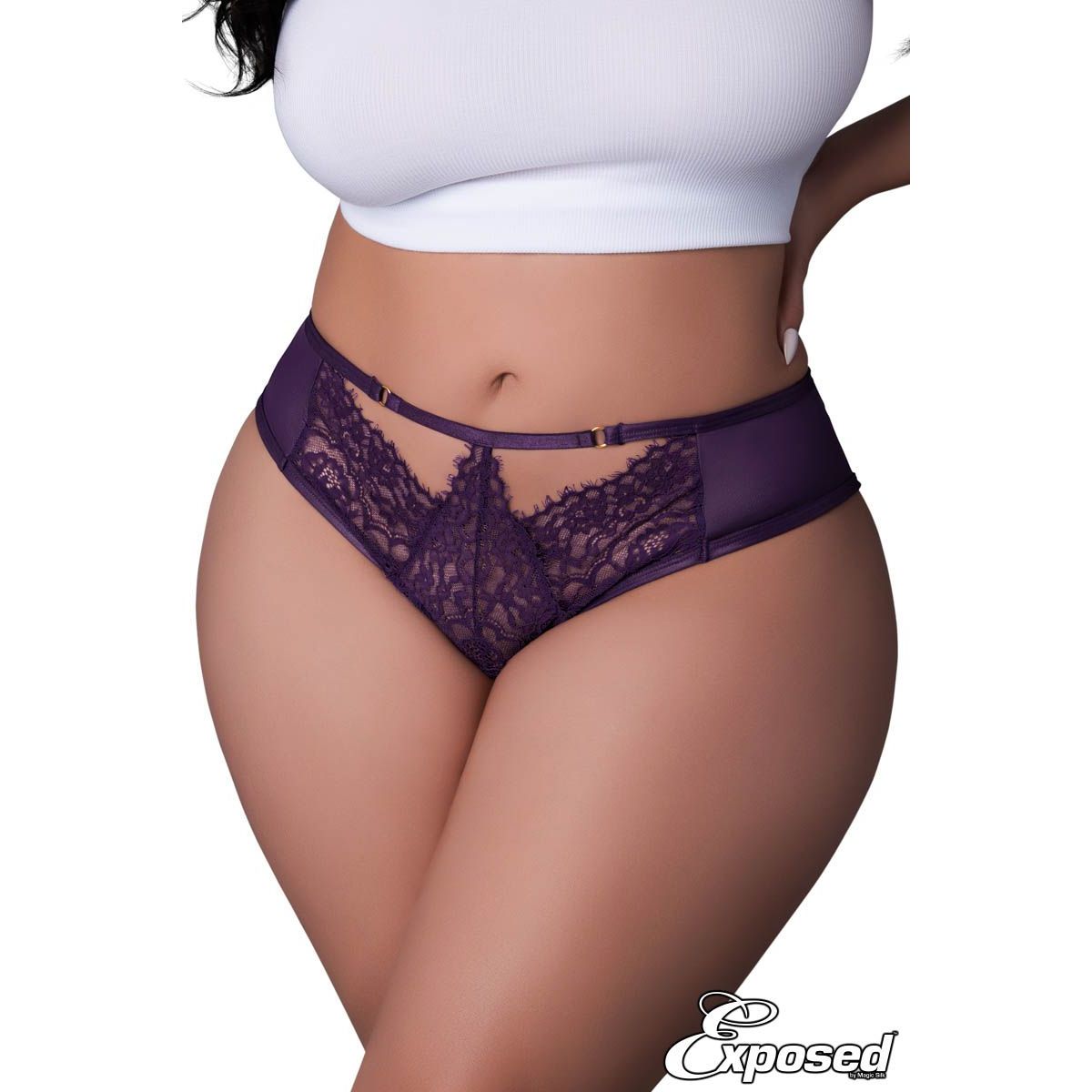 purple lace boy shorts with open top