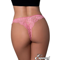 pink lace thong, back view