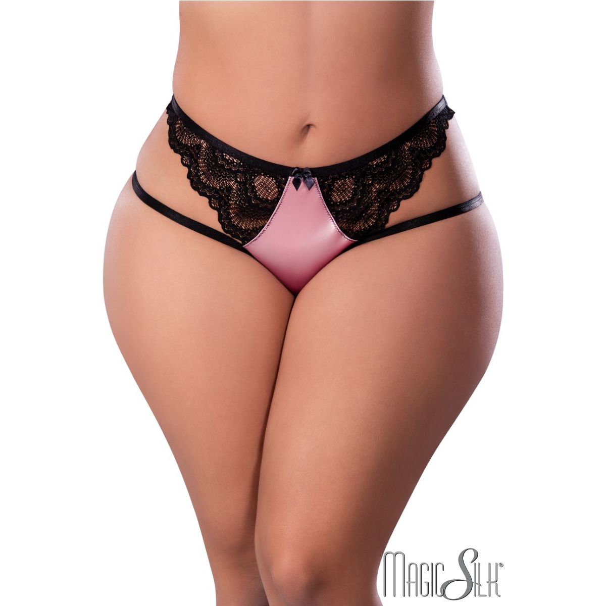 pink silk panty with black lace
