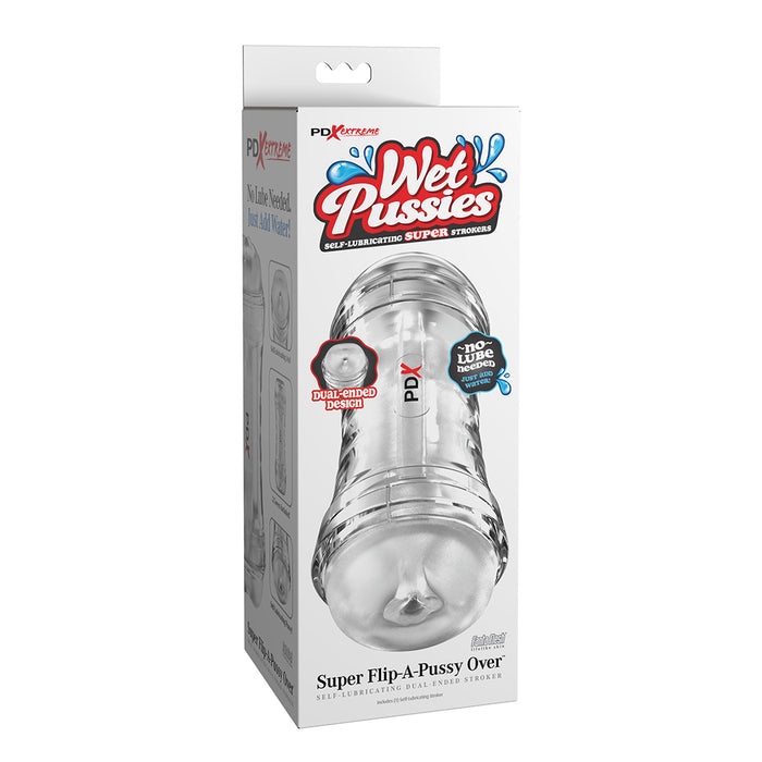 Product packaging of 'Wet Pussies' with clear plastic item on a white background