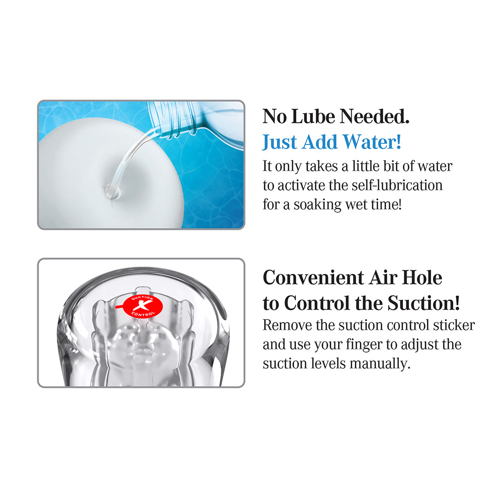 Product advertisement with text about self-lubrication and air hole control.