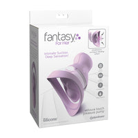 Fantasy For Her Veloura Touch Pleasure Pump by Pipedream in purple, shown in retail packaging.