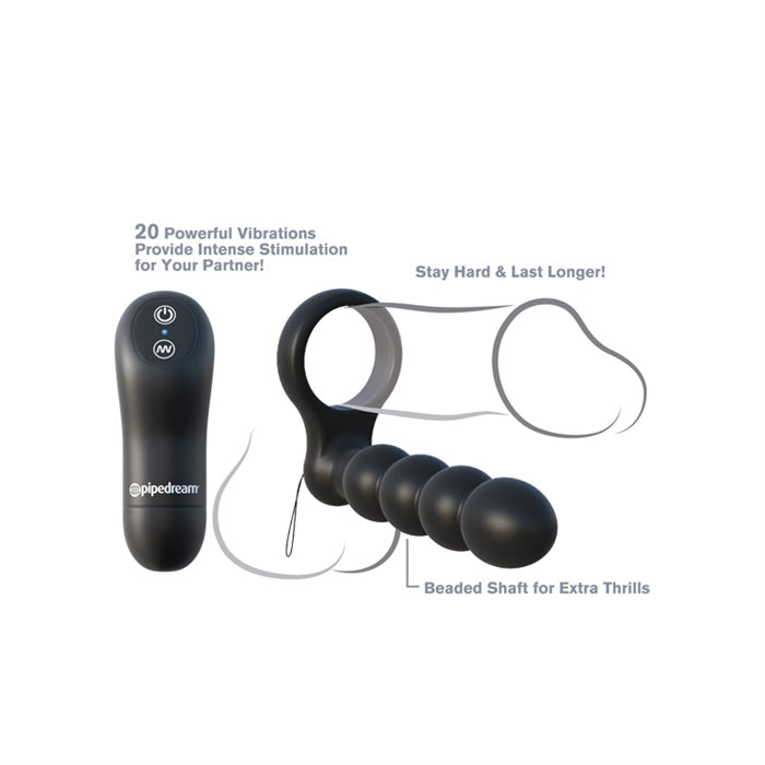 black cockring with beaded anal toy attached with remote