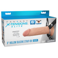 beige veined realistic hollow penis extension strap on with harness. 6" 