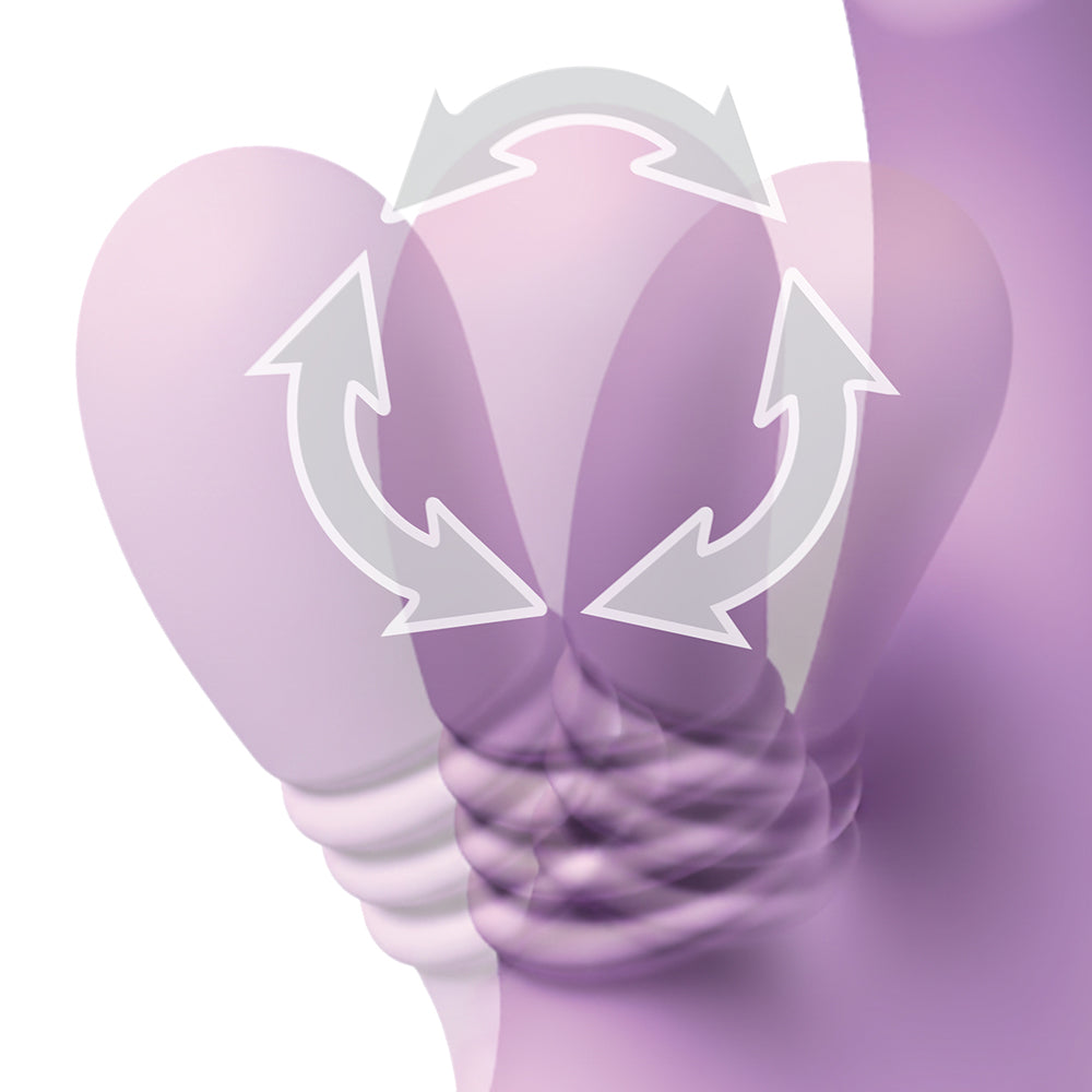 Illustration of a stylized vibrator with arrows on a light purple background