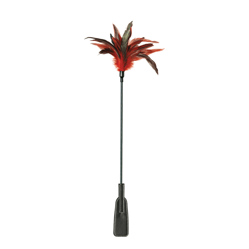 black & red feather tickler and slapper on white background