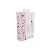 vibrating egg with remote control, in pink, on box packaging