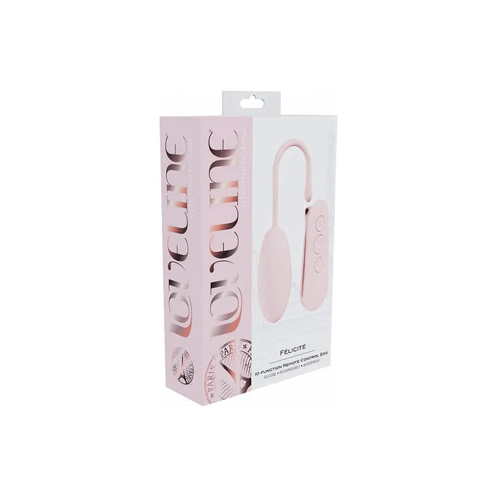 vibrating egg with remote control, in pink, on box packaging