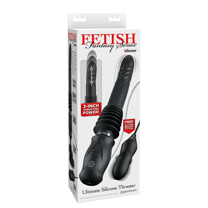 black thrusting vibrator with handle and bullet