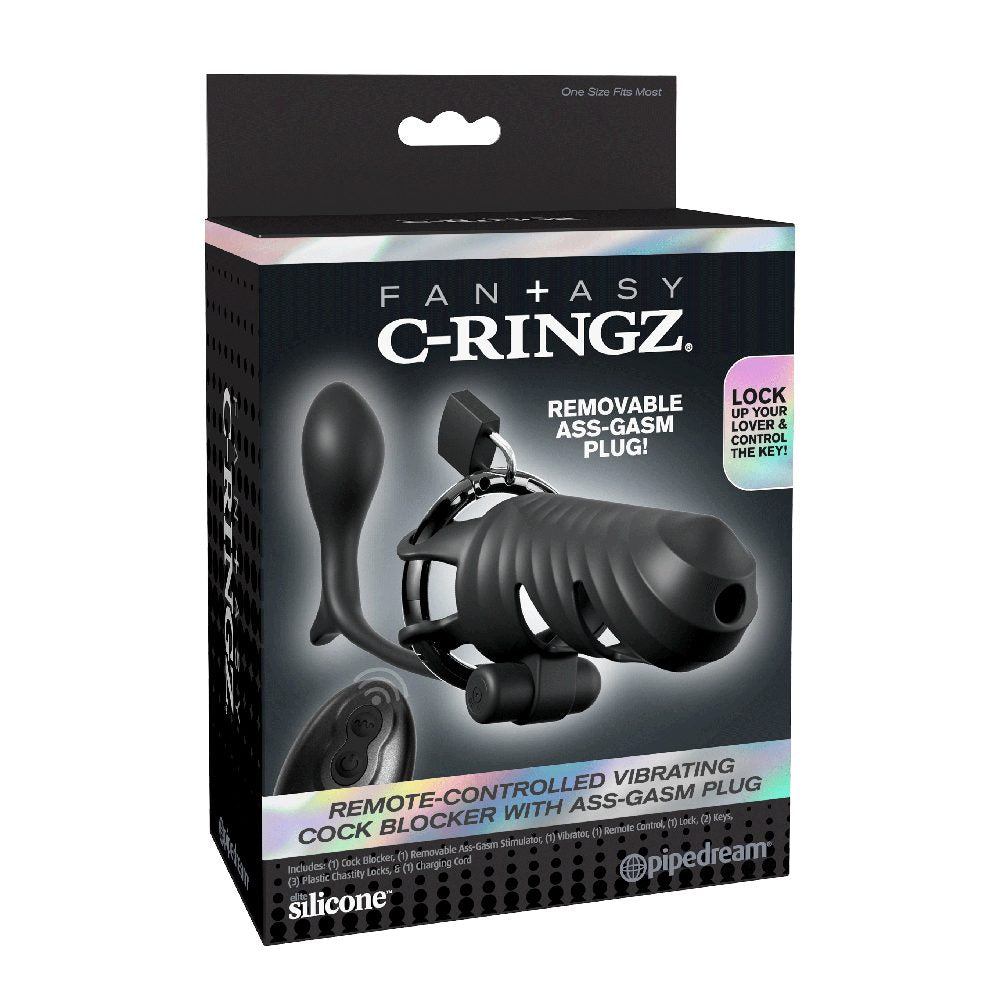 Fantasy C-Ringz packaging with remote controlled vibrating cock blocker with ass gasm plug