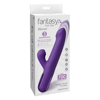 purple vibrator with thrusting headm clitoral flicker stimulation in box packaging