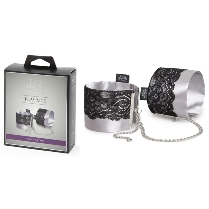 fifty shades of grey play nice satin and lace wrist cuffs source adult toys