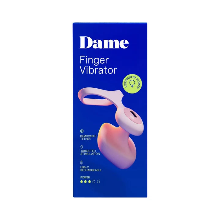 Box of a 'Dame' finger vibrator on a white background