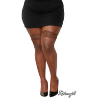 fishnet thigh highs with lace top in espresso