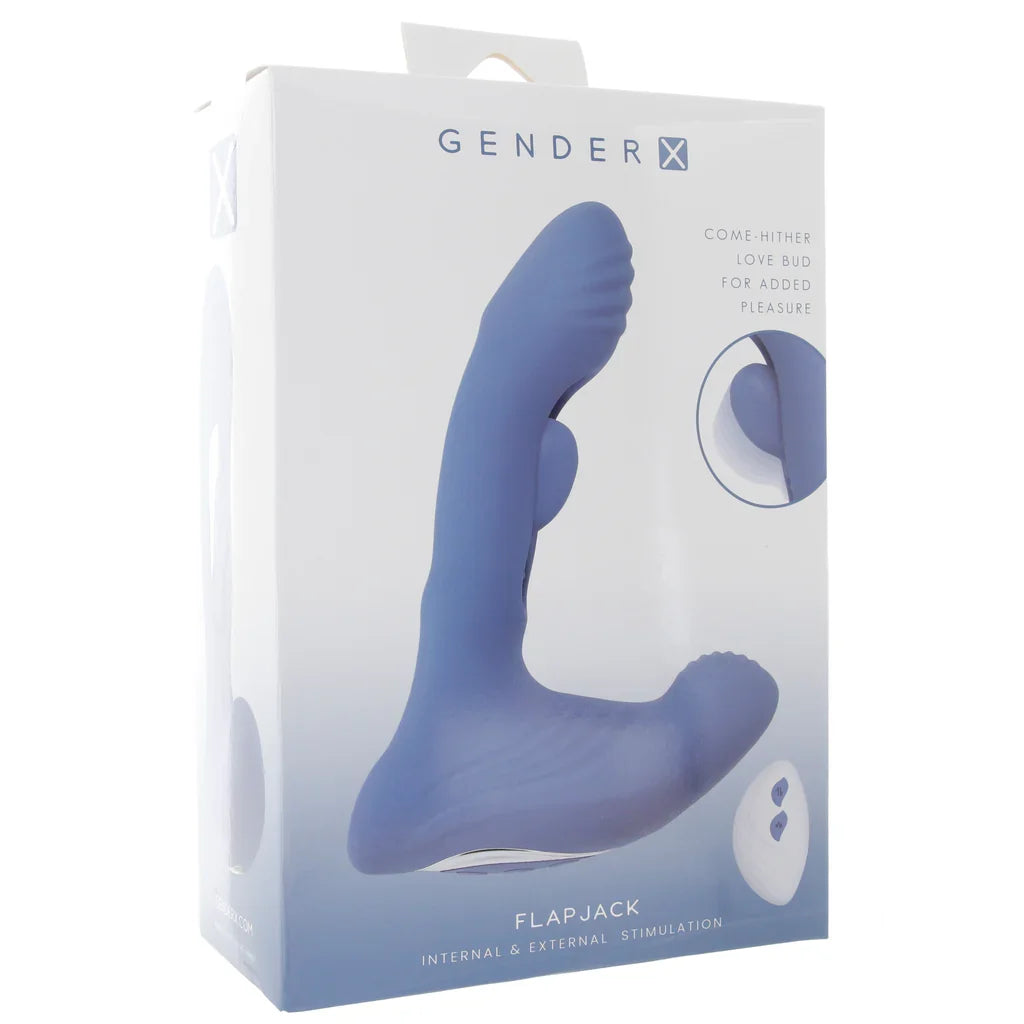 gender x flapjack vibrator with box on white background