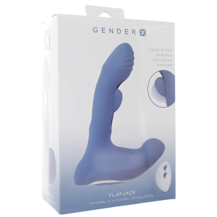 gender x flapjack vibrator with box on white background
