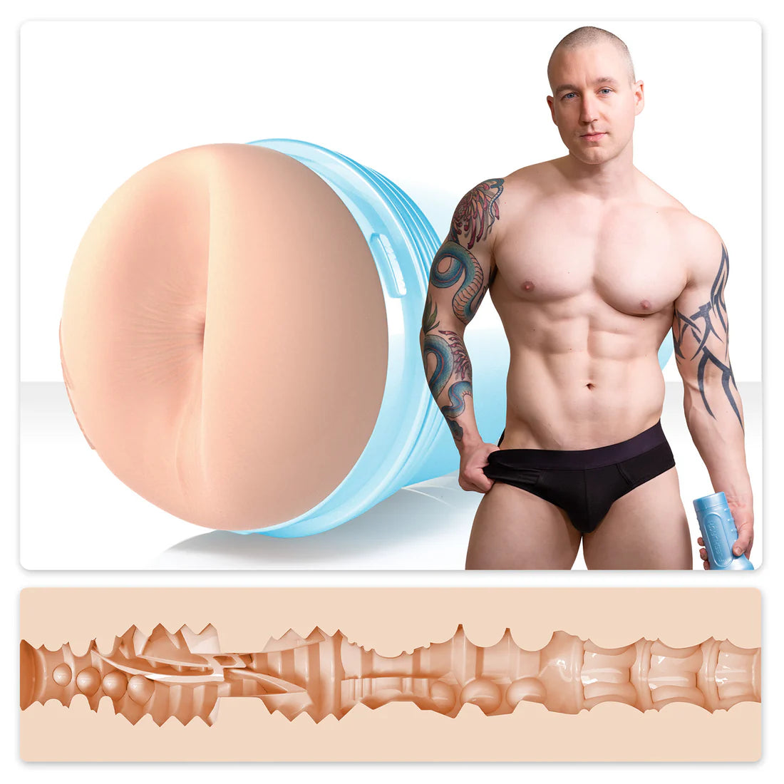 adult male star baxxx with molded fleshlight masturbator and texture chart