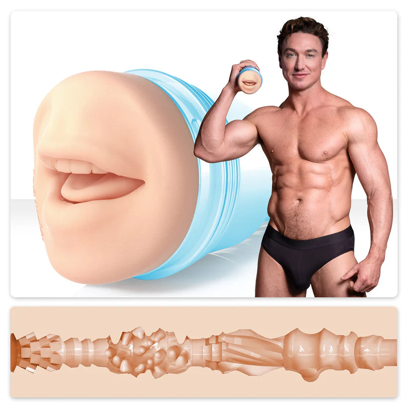 male adult star cade maddox with molded mouth fleshlight masturbator and texture