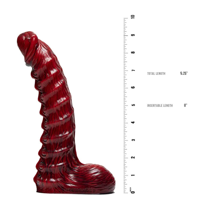 fleshlight fantasy dildo reaper with measurement scale on a white background