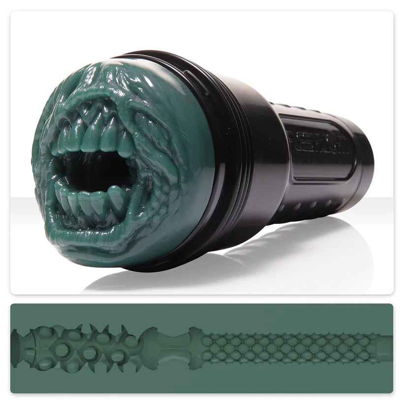 Black and green textured object resembling a creature's mouth on a white background