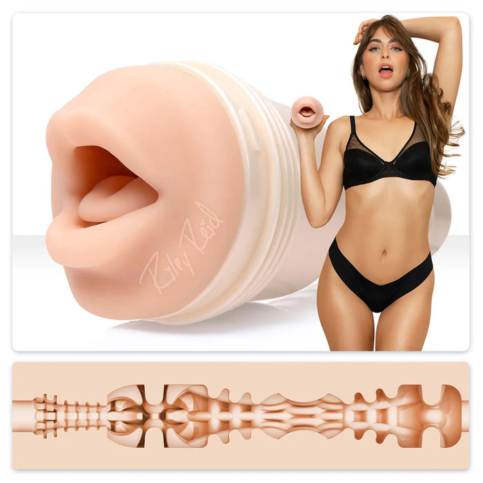 adult film star riley reid wearing black bikini with molded mouth fleshlight masturbator 