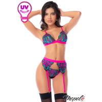Model wearing a colorful lingerie set with 'Mapale' branding on a white background.