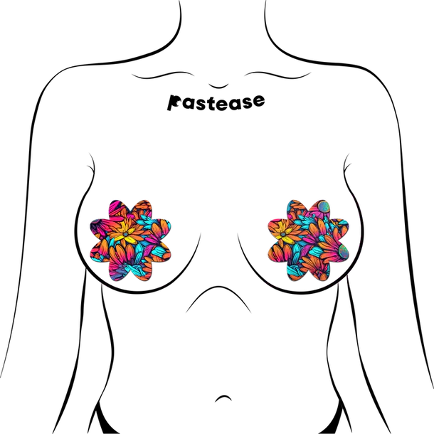 neon flower petals pasties on female torso