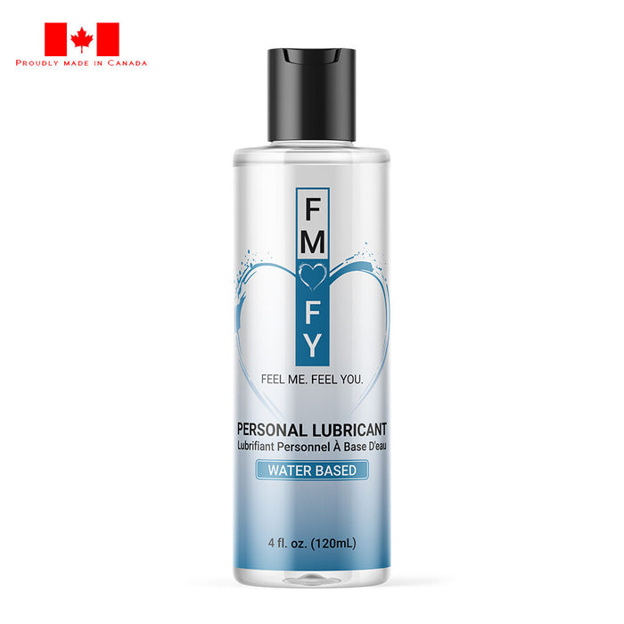 Personal lubricant bottle with FMFY branding on a white background